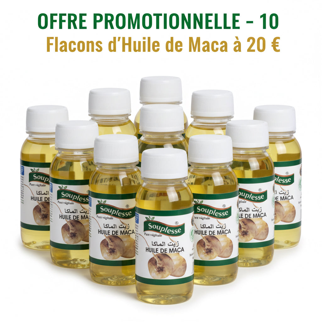 Lot de 10 flacons de 60 ML d’huile de Maca marque souplesse